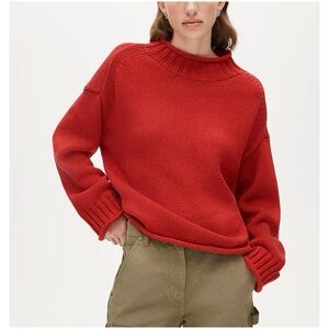 J. Crew Women’s XXS Red Rollneck Sweater Cotton Relaxed Pullover Oversized Fit